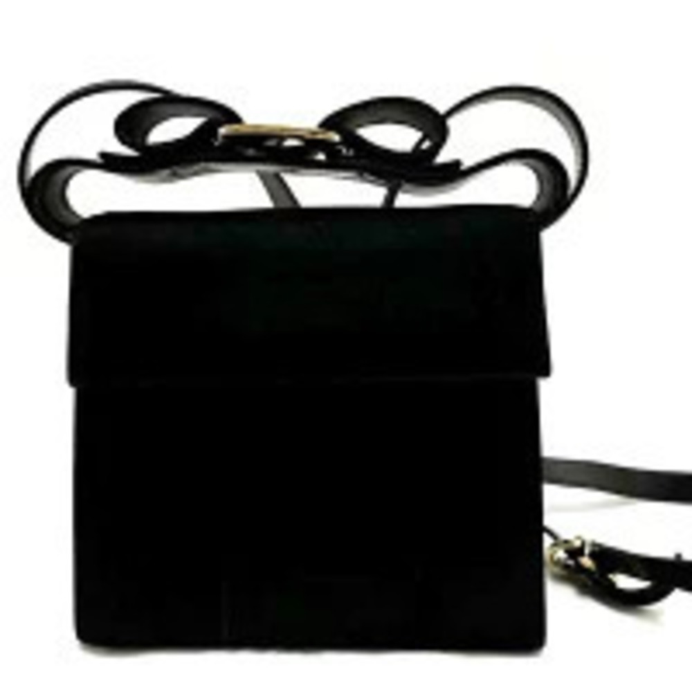 Salvatore Ferragamo Vera Ribbon Shoulder Bag Leather Black
